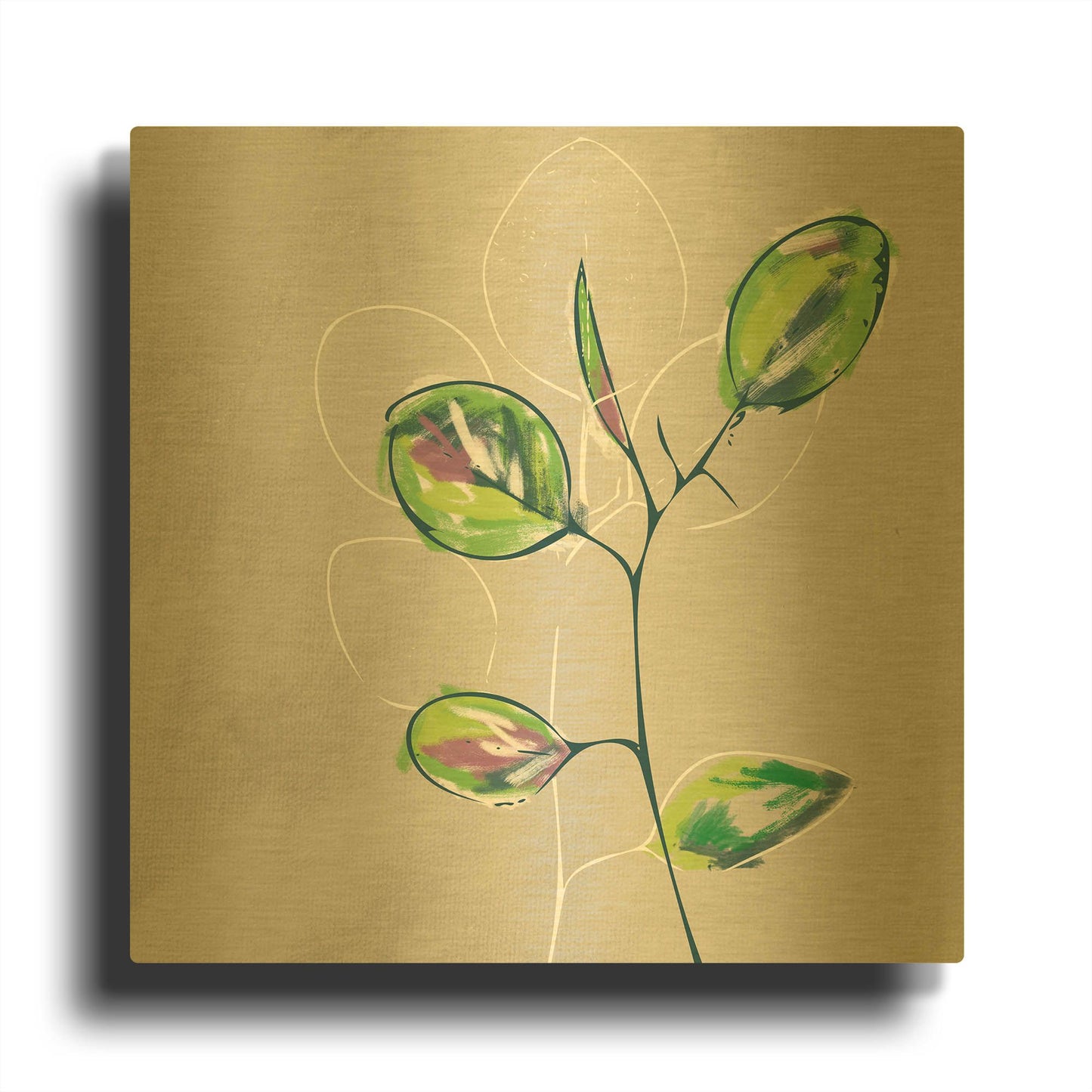 'Eucalyptus on Sand' By Linda Woods Gold Metal Wall Art