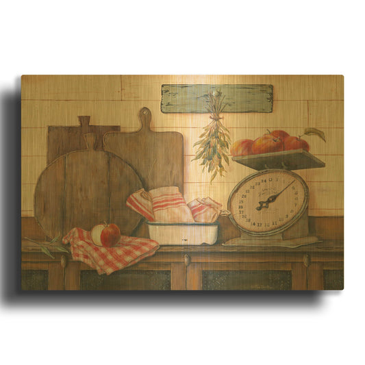 'Apples and Tea Towels II' By Pam Britton Gold Metal Wall Art