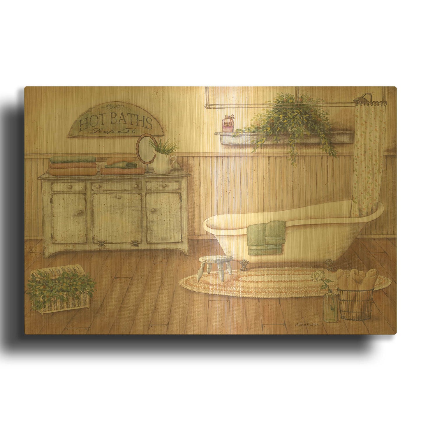 'Vintage Bath I' By Pam Britton Gold Metal Wall Art