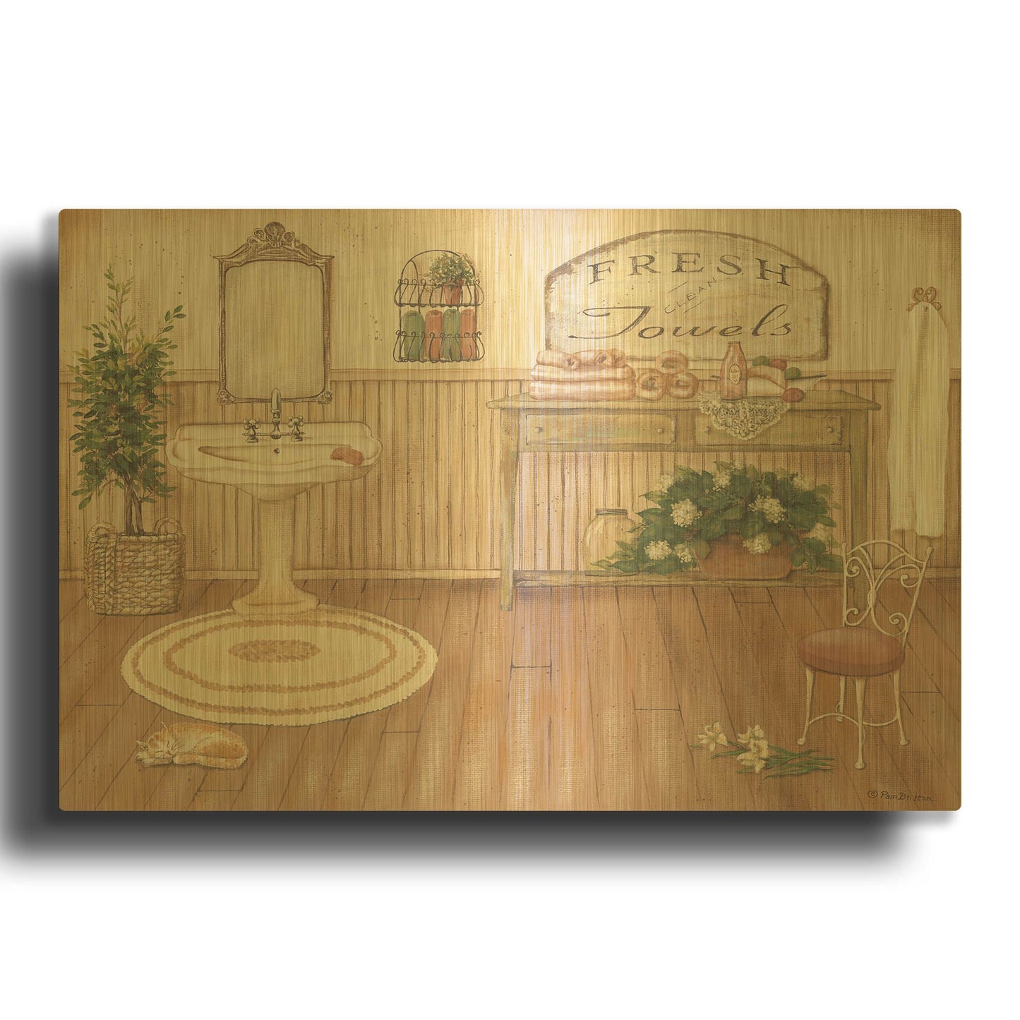 'Vintage Bath II' By Pam Britton Gold Metal Wall Art