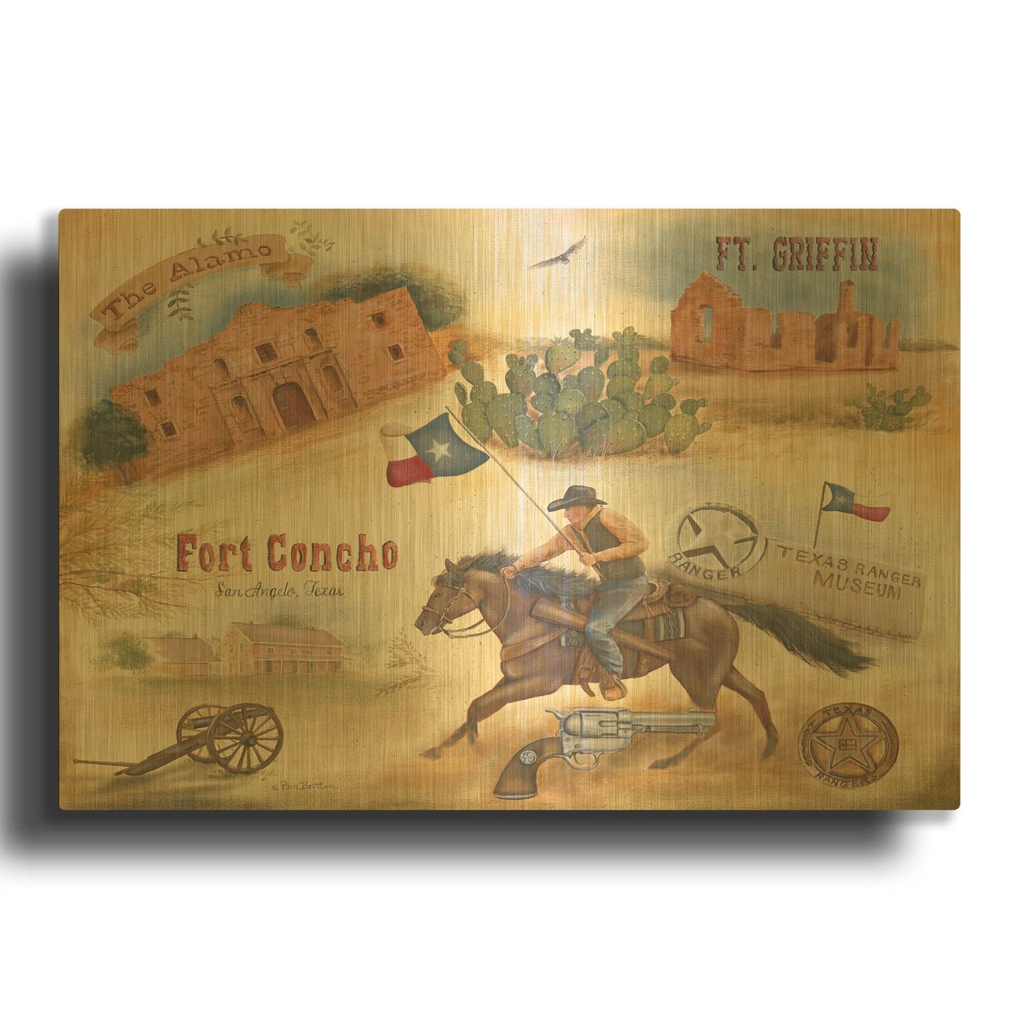 'Texas Collision II' By Pam Britton Gold Metal Wall Art