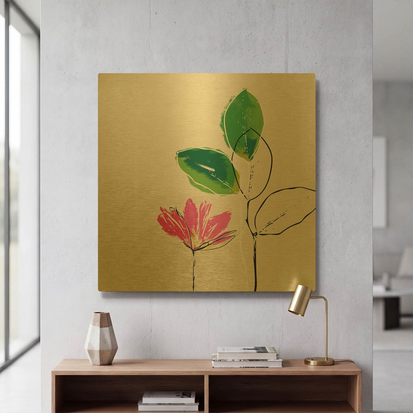 'Spring Flower' By Linda Woods Gold Metal Wall Art