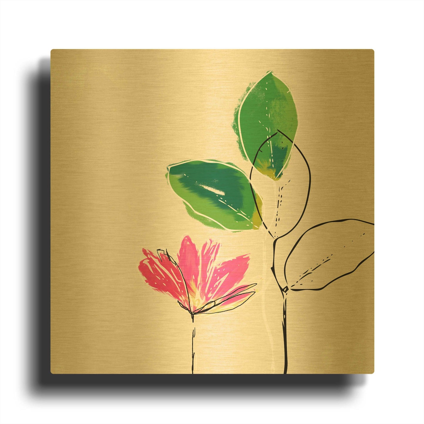 'Spring Flower' By Linda Woods Gold Metal Wall Art