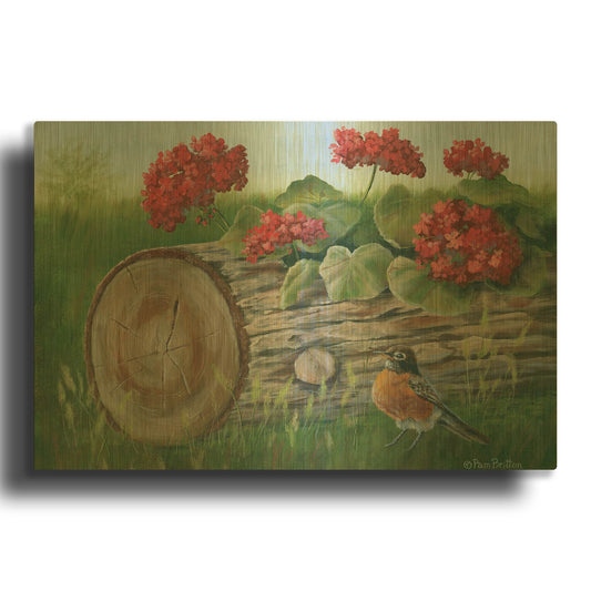 'Robin & Germaniums' By Pam Britton Gold Metal Wall Art