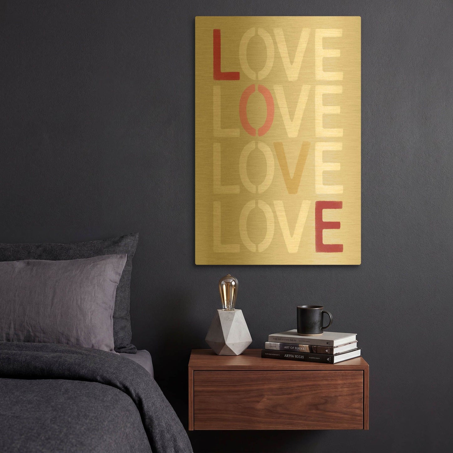 'Love Stencil' By Linda Woods Gold Metal Wall Art