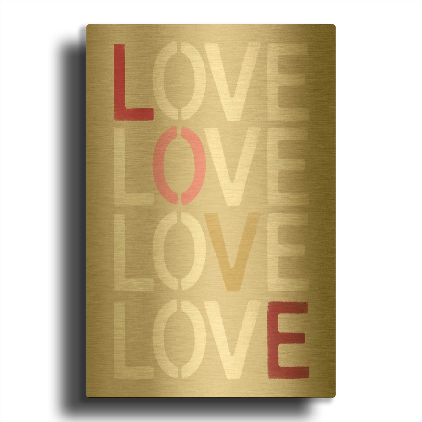 'Love Stencil' By Linda Woods Gold Metal Wall Art
