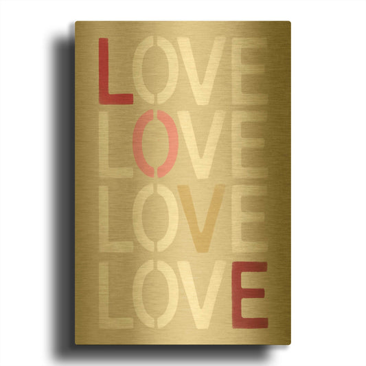 'Love Stencil' By Linda Woods Gold Metal Wall Art