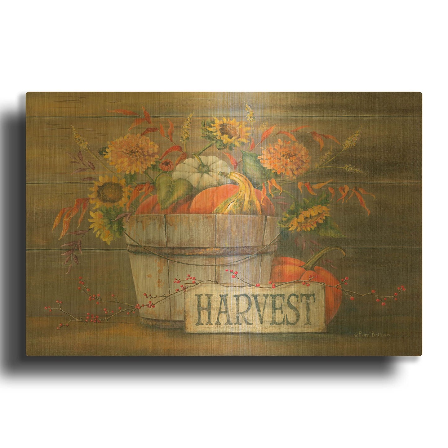 'Fall Harvest Bucket' By Pam Britton Gold Metal Wall Art