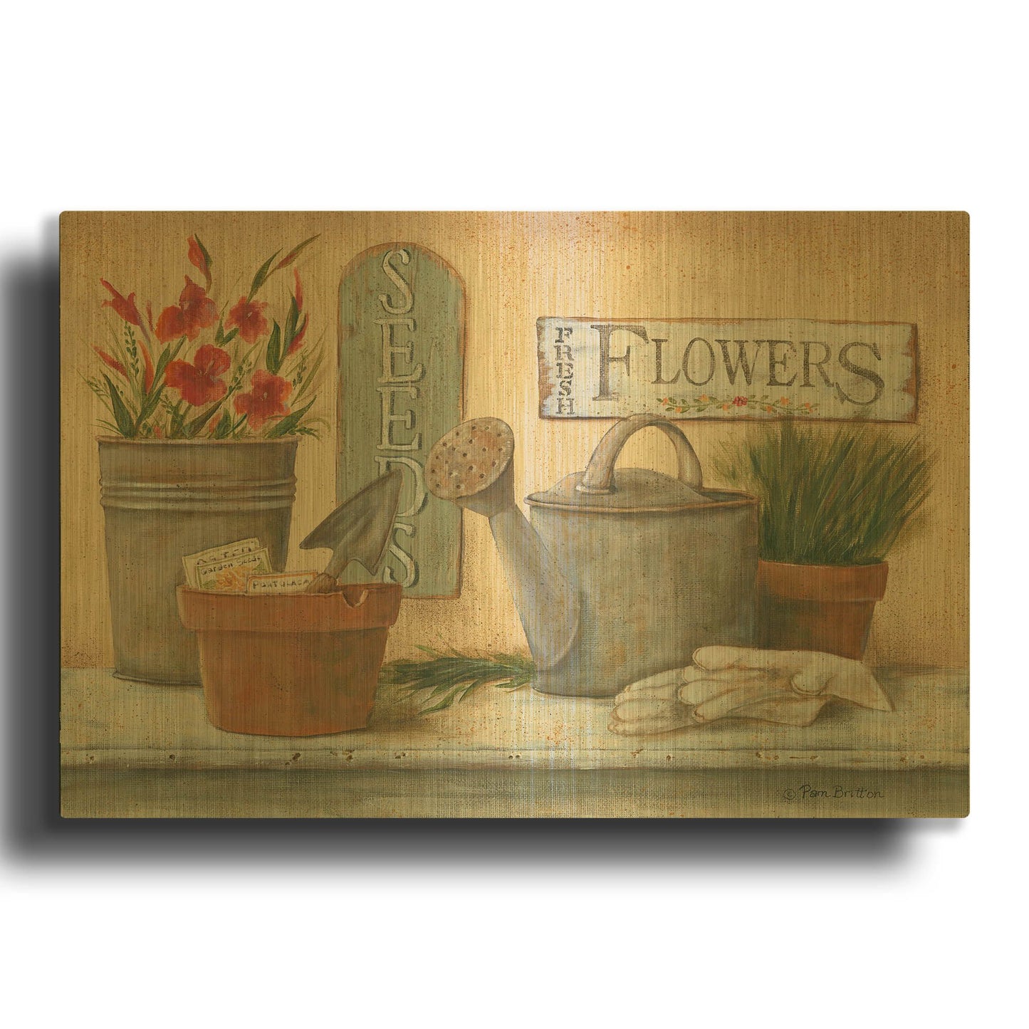 'Garden Shelf I' By Pam Britton Gold Metal Wall Art