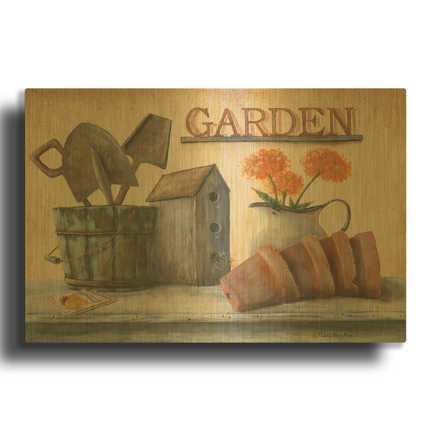 'Garden Shelf II' By Pam Britton Gold Metal Wall Art