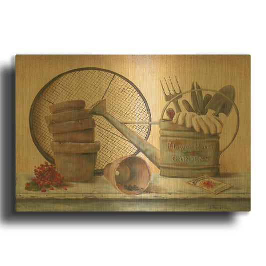 'Garden Shelf III' By Pam Britton Gold Metal Wall Art