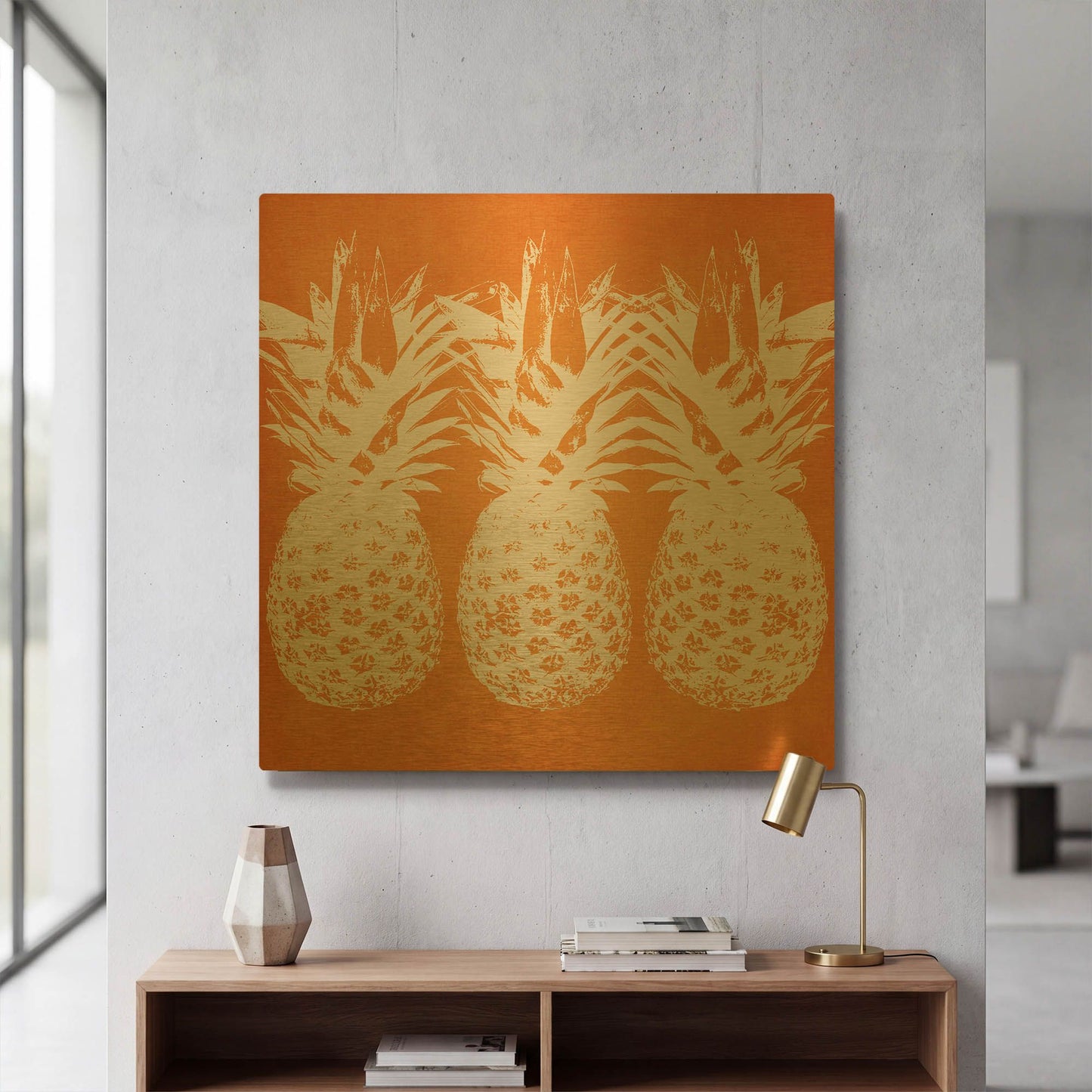 'Orange Pineapples' By Linda Woods Gold Metal Wall Art