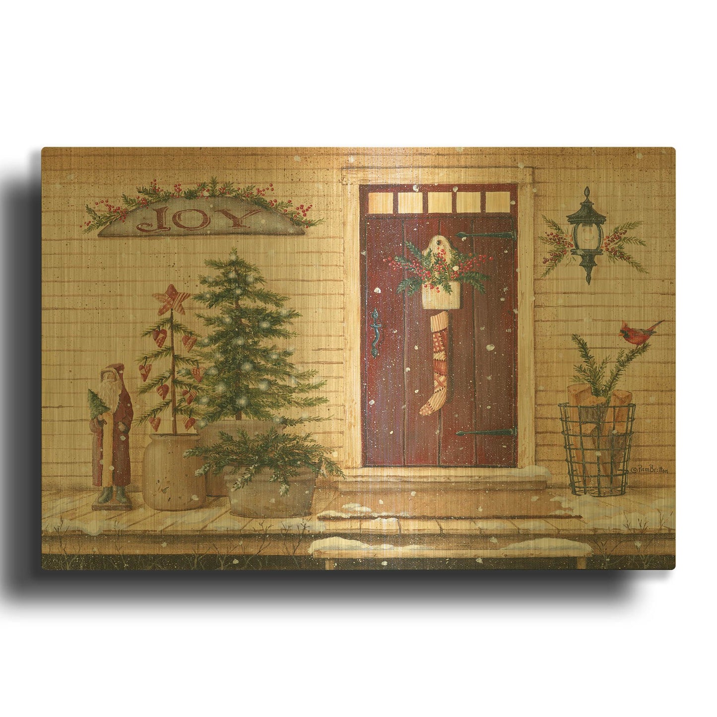 'Folk Art Santa Porch' By Pam Britton Gold Metal Wall Art