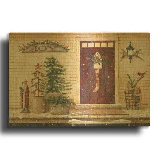 'Folk Art Santa Porch' By Pam Britton Gold Metal Wall Art