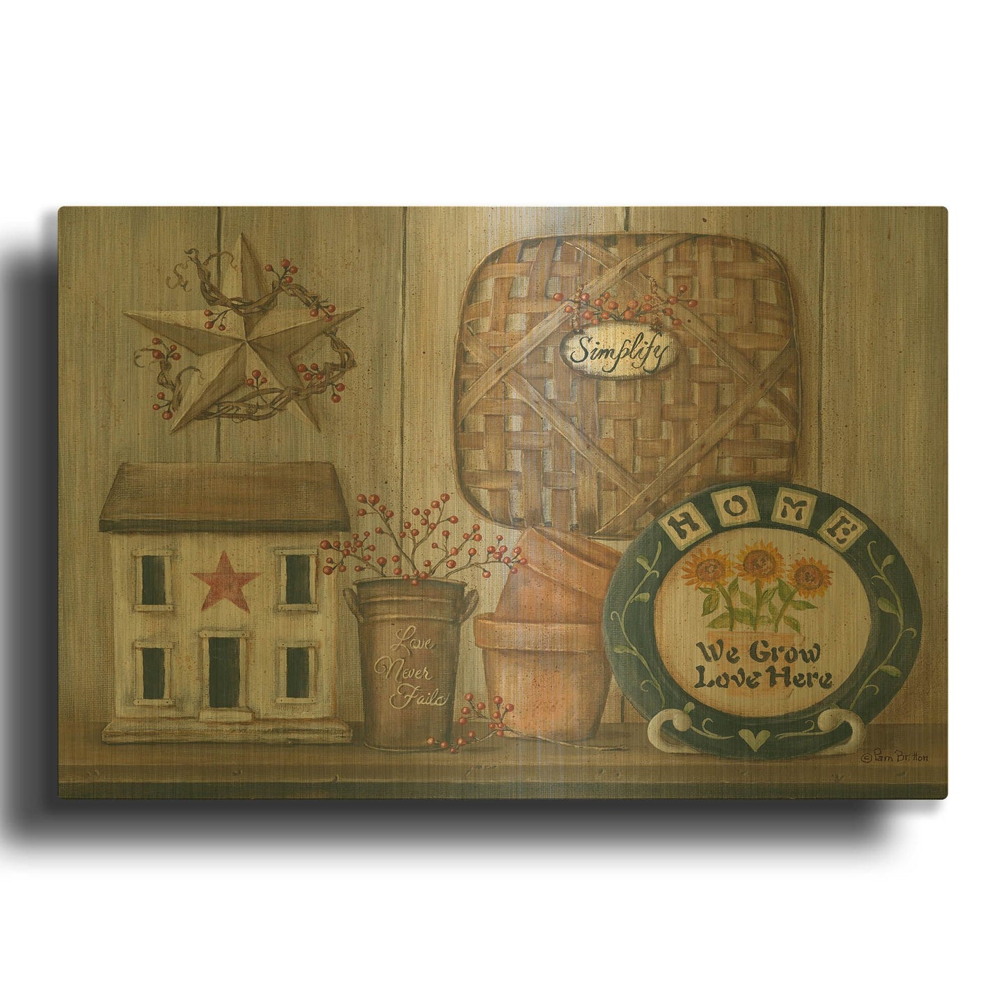 'Home Country Shelf' By Pam Britton Gold Metal Wall Art