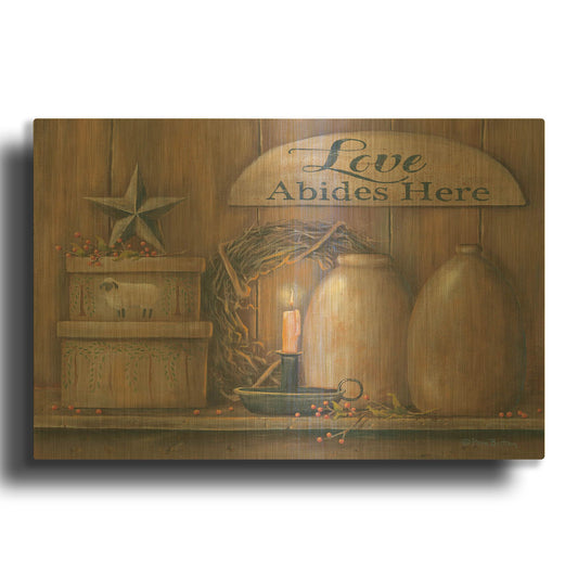 'Love Abides Here Shelf' By Pam Britton Gold Metal Wall Art