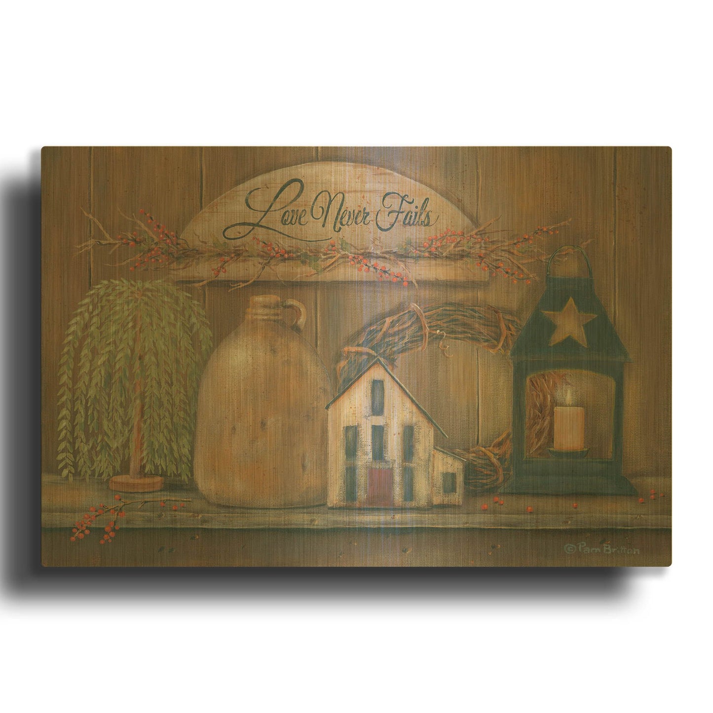 'Love Never Fails Shelf' By Pam Britton Gold Metal Wall Art