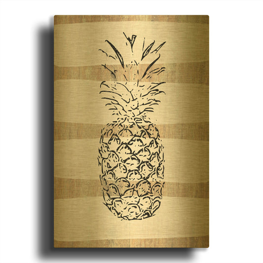 'Simple Stripes Pineapple' By Linda Woods Gold Metal Wall Art