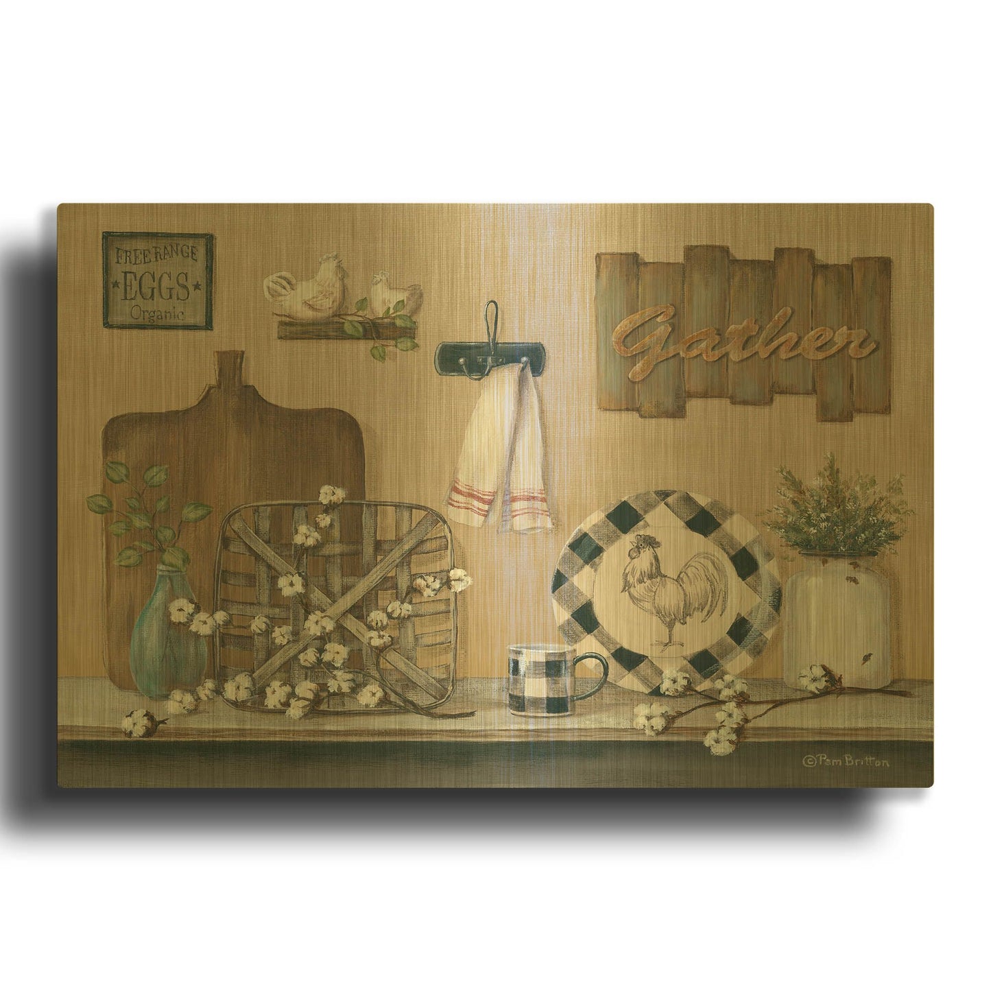 'Farmhouse Kitchen' By Pam Britton Gold Metal Wall Art