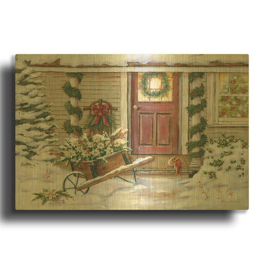 'Holiday Porch' By Pam Britton Gold Metal Wall Art