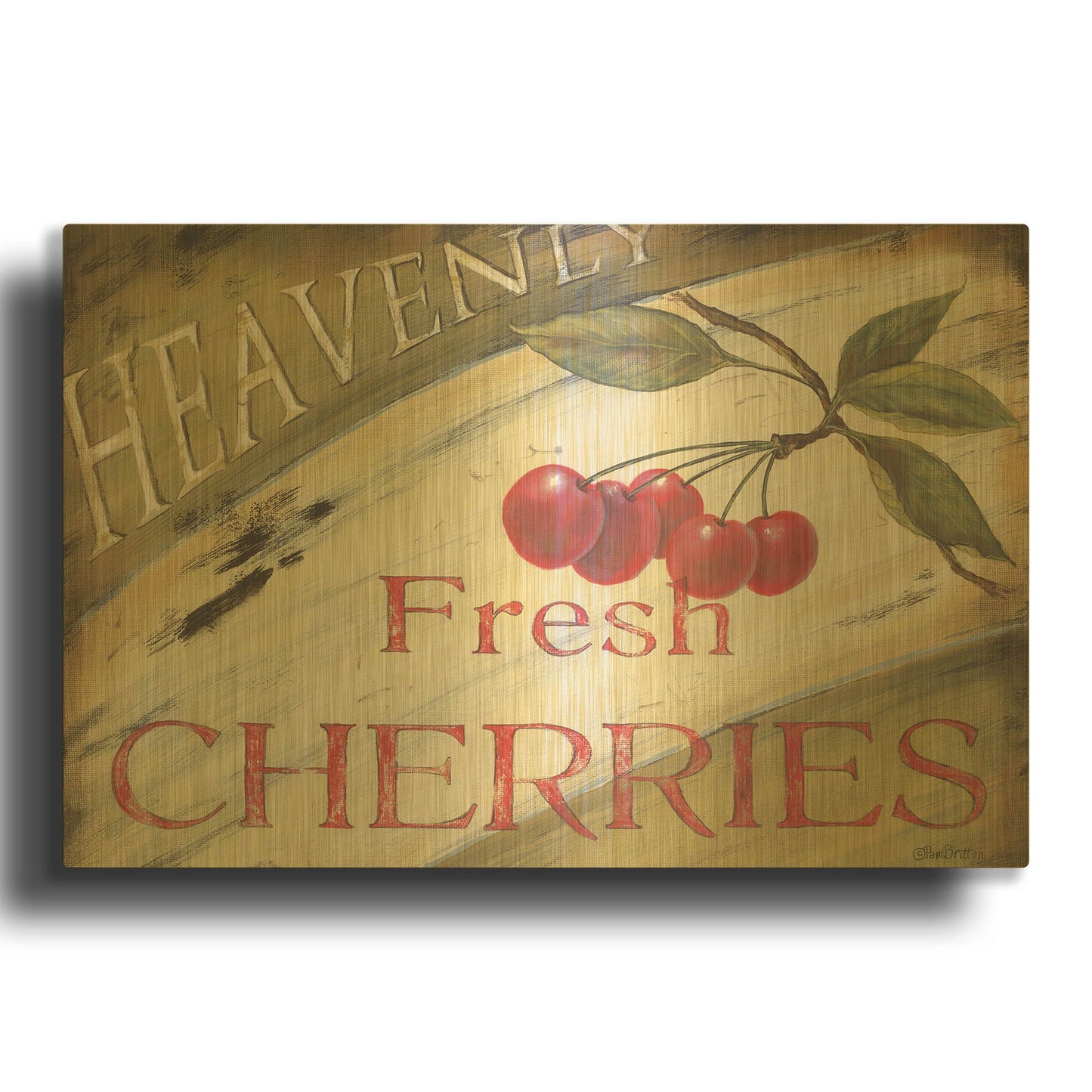 'Heavenly Cherries' By Pam Britton Gold Metal Wall Art