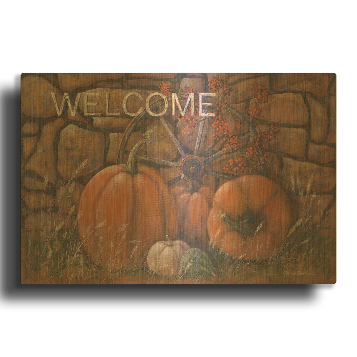 'Autumn Welcome' By Pam Britton Gold Metal Wall Art