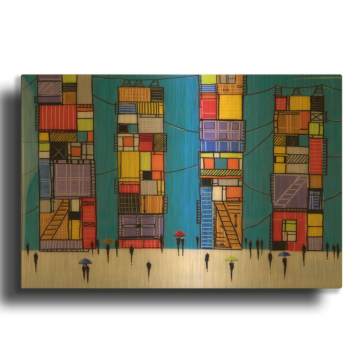 'Rainy Night Walk' By Ekaterina Ermilkina Gold Metal Wall Art