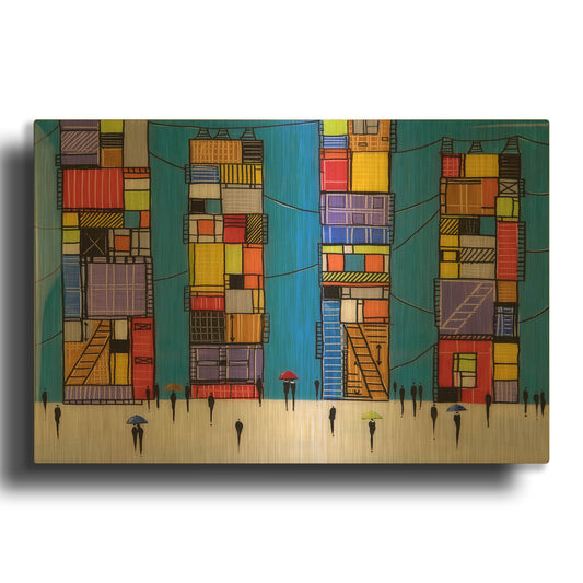 'Rainy Night Walk' By Ekaterina Ermilkina Gold Metal Wall Art