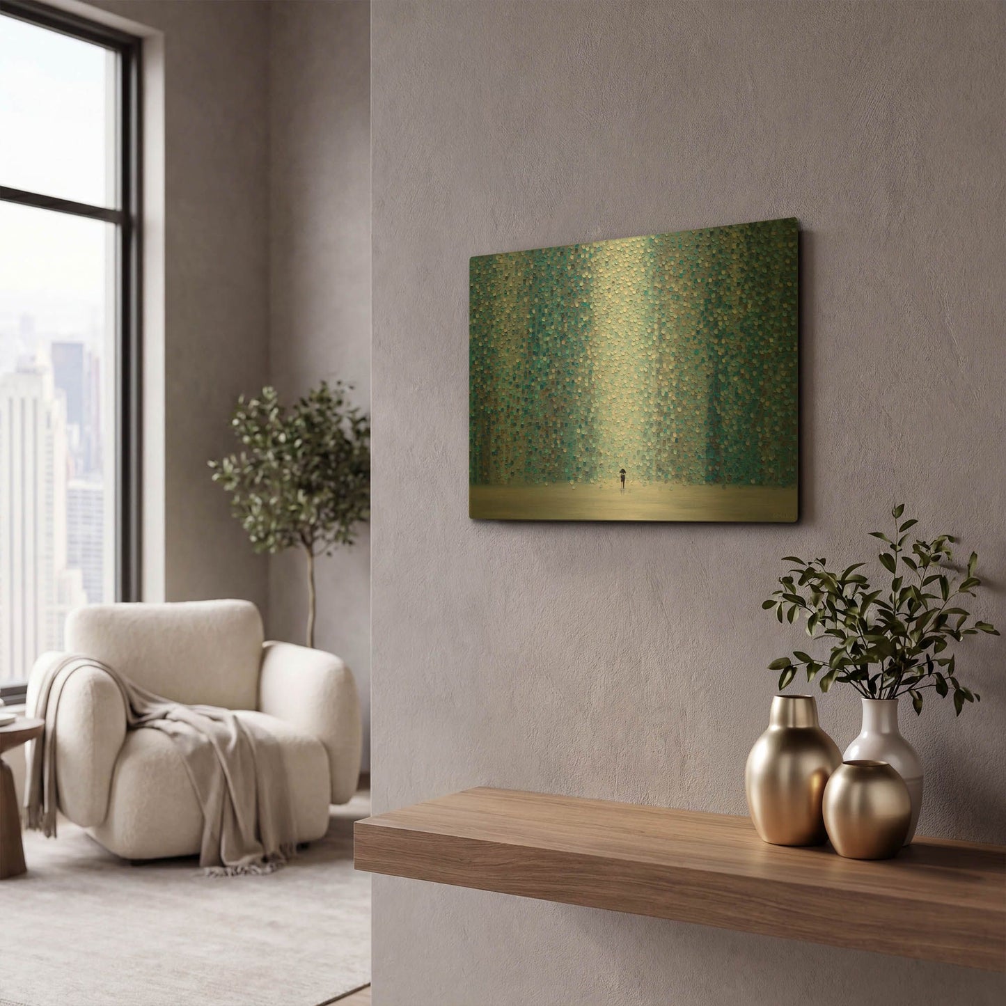 'Blue Rain' By Ekaterina Ermilkina Gold Metal Wall Art