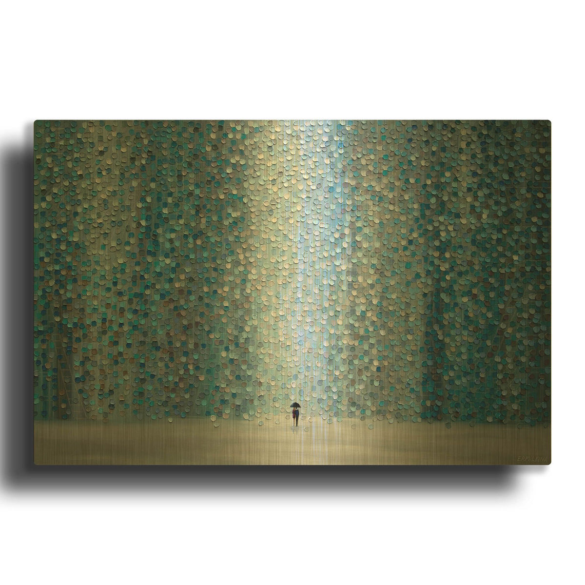 'Blue Rain' By Ekaterina Ermilkina Gold Metal Wall Art