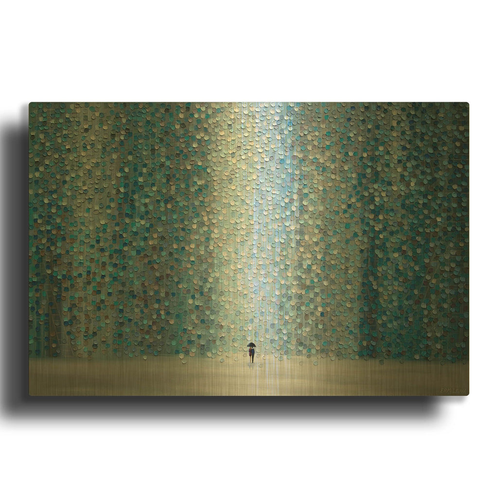 'Blue Rain' By Ekaterina Ermilkina Gold Metal Wall Art
