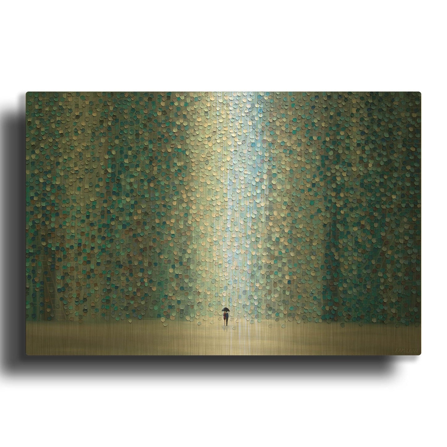 'Blue Rain' By Ekaterina Ermilkina Gold Metal Wall Art