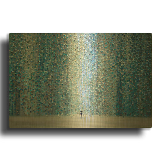 'Blue Rain' By Ekaterina Ermilkina Gold Metal Wall Art