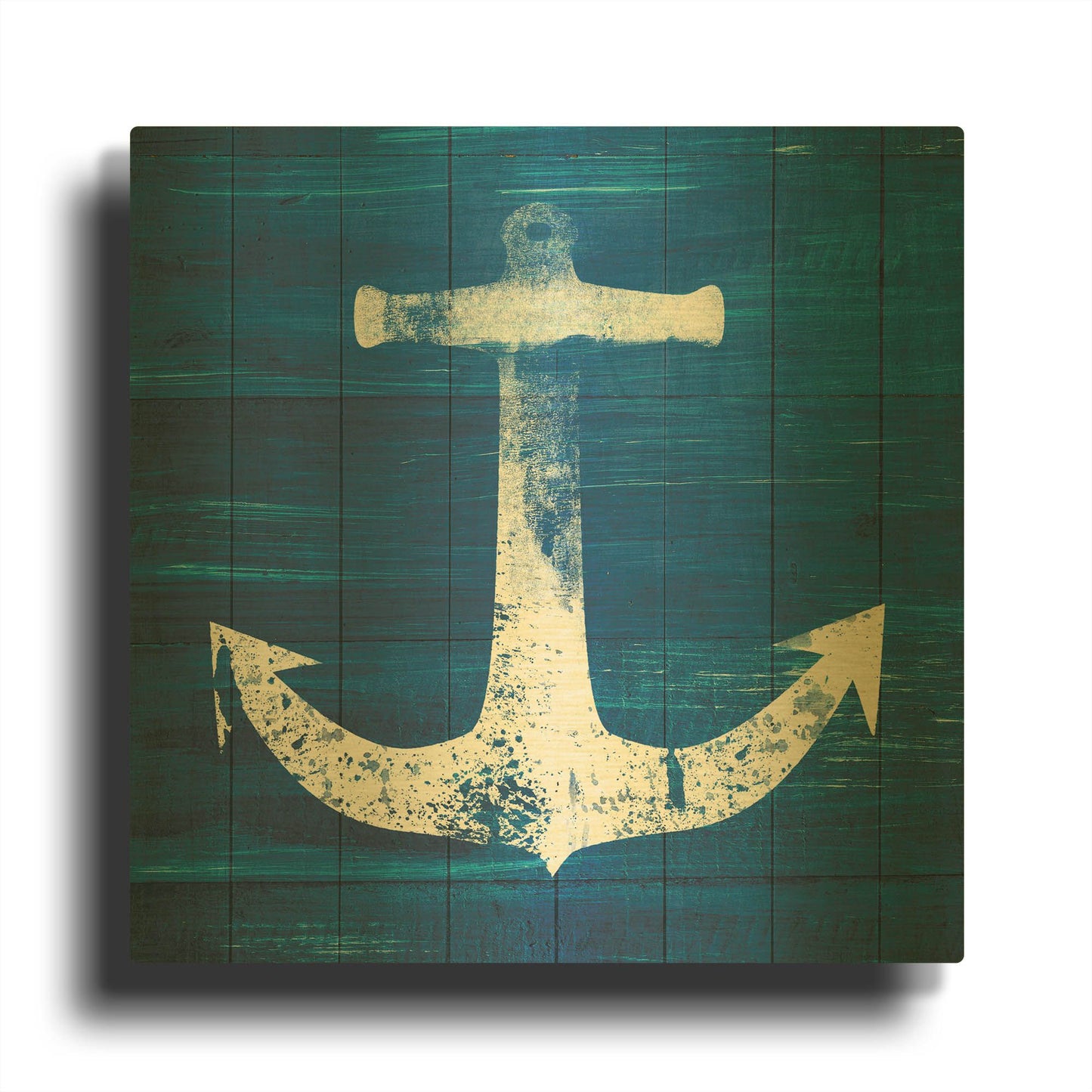'Blue and White Anchor' By Linda Woods Gold Metal Wall Art