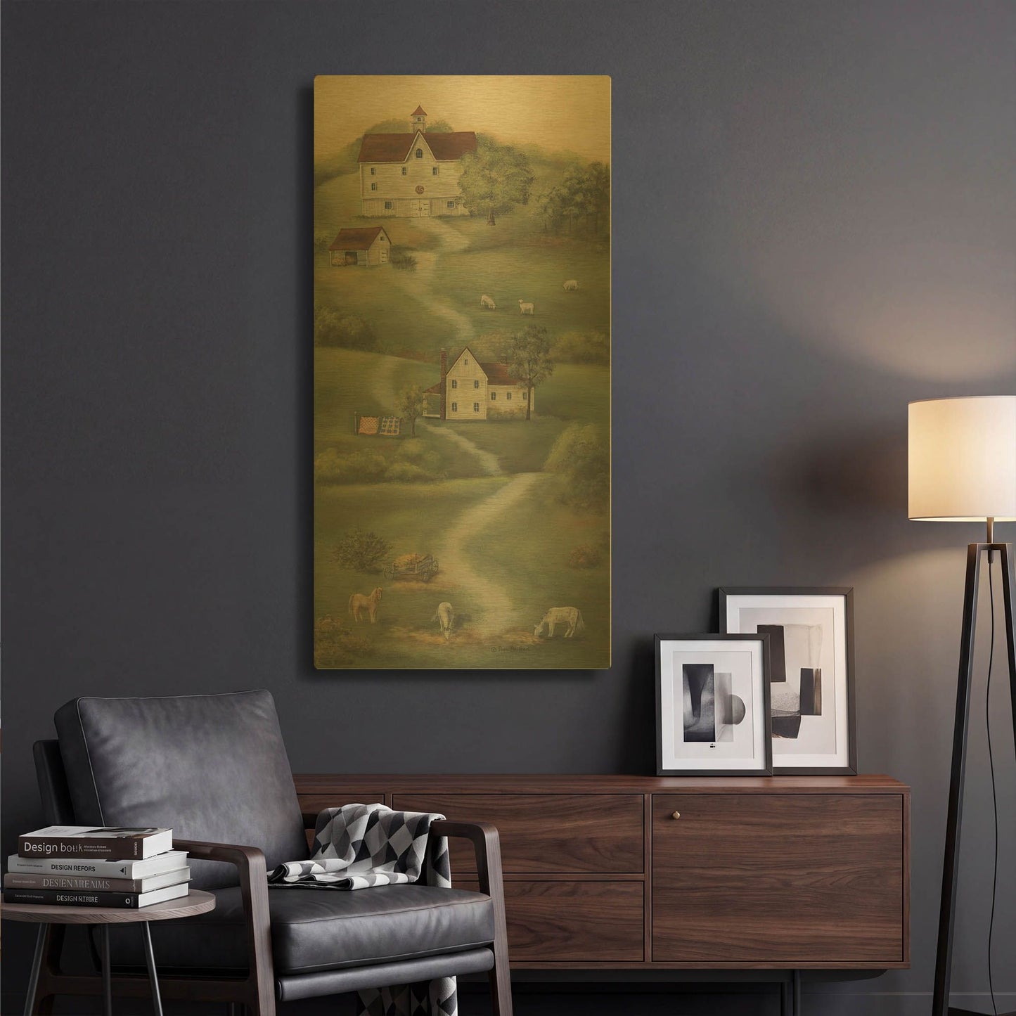 'Farm Life I' By Pam Britton Gold Metal Wall Art