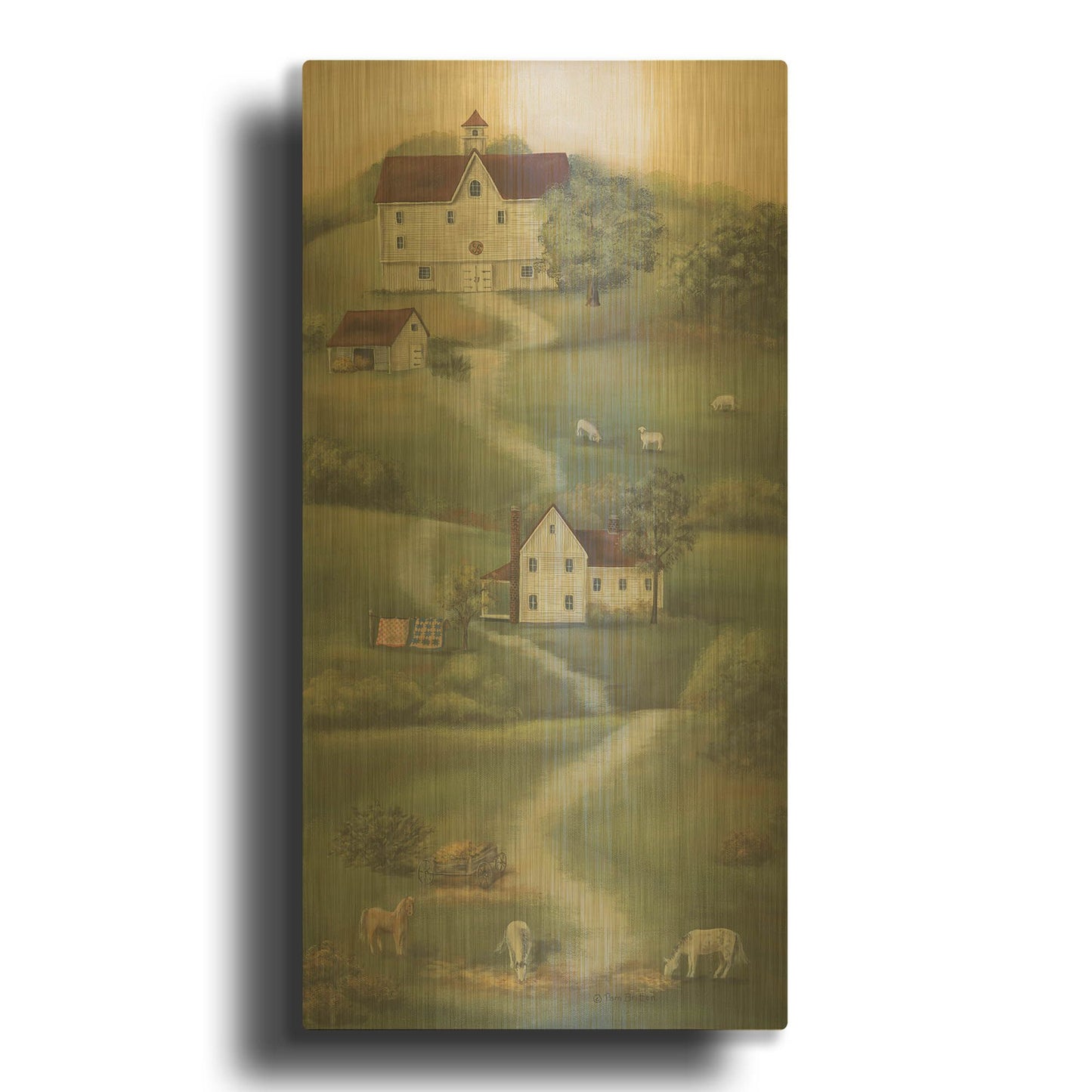 'Farm Life I' By Pam Britton Gold Metal Wall Art