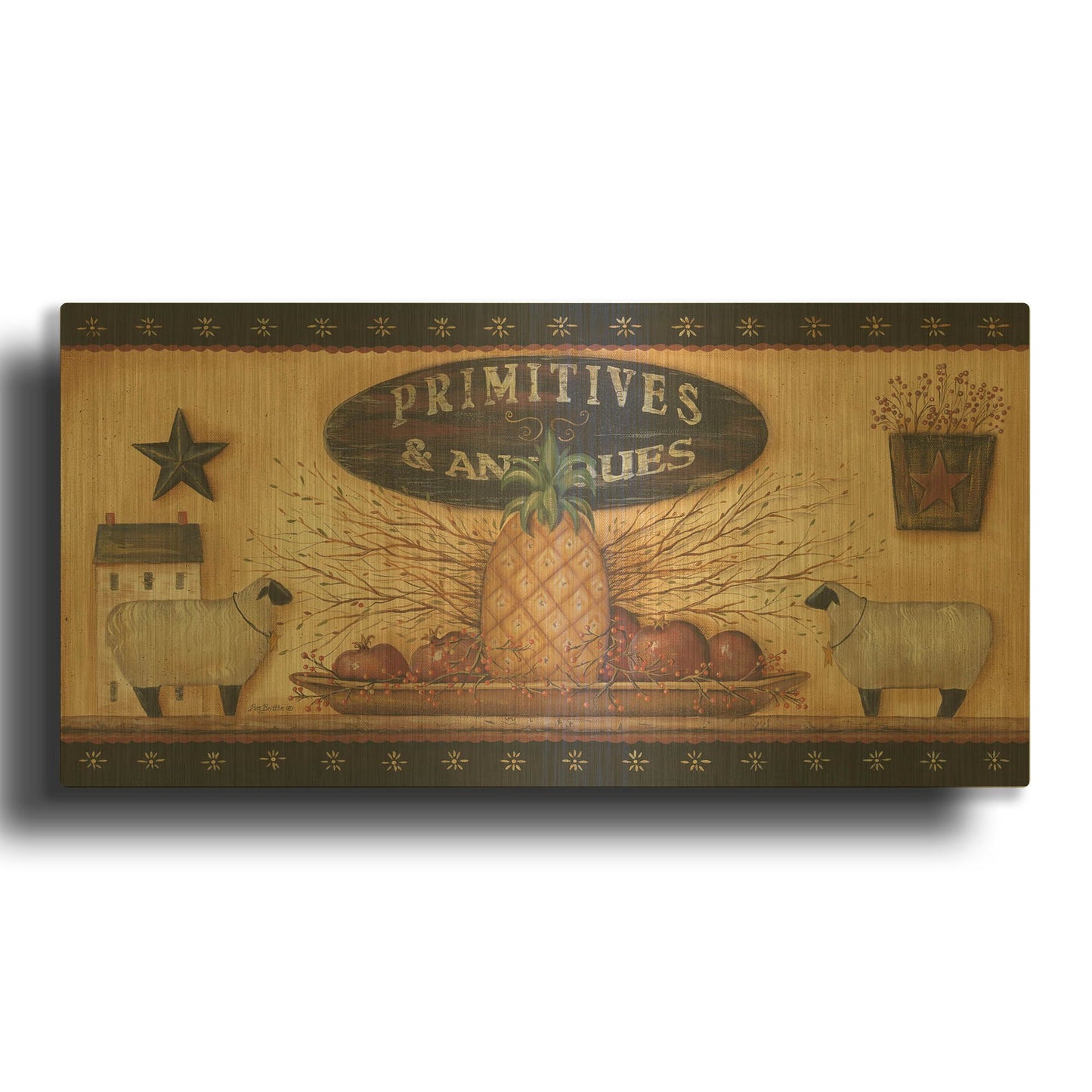 'Primitives & Antiques Shelf' By Pam Britton Gold Metal Wall Art