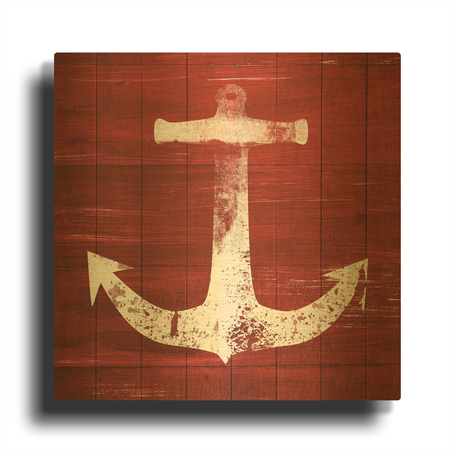 'Red and White Anchor' By Linda Woods Gold Metal Wall Art