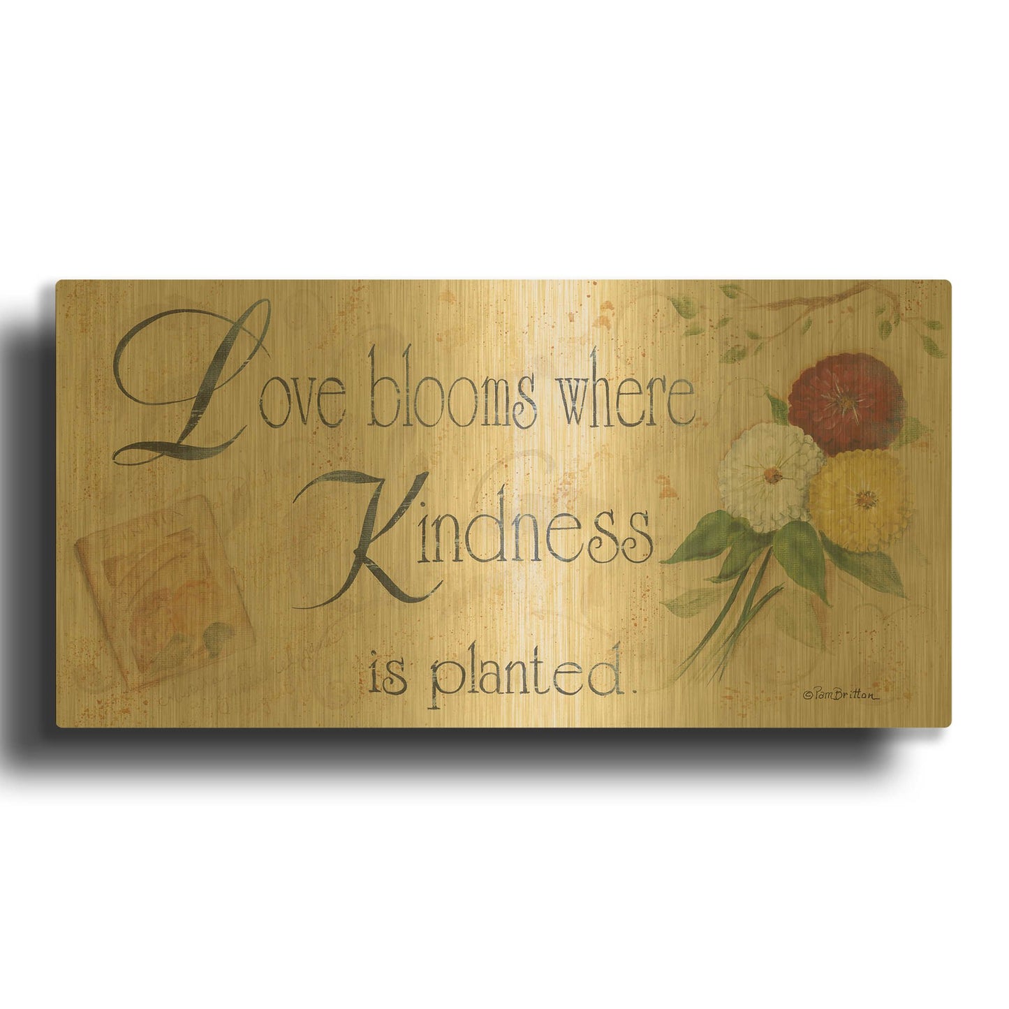 'Love Blooms' By Pam Britton Gold Metal Wall Art