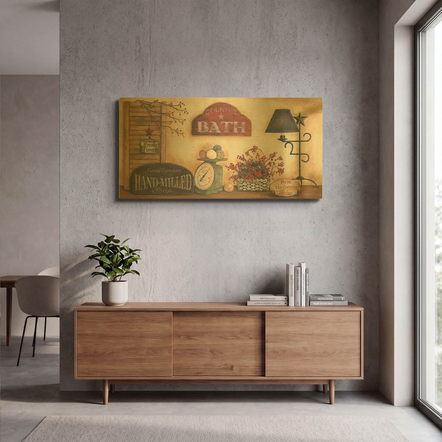 'Country Bath, Rest-Refresh-Relax' By Pam Britton Gold Metal Wall Art