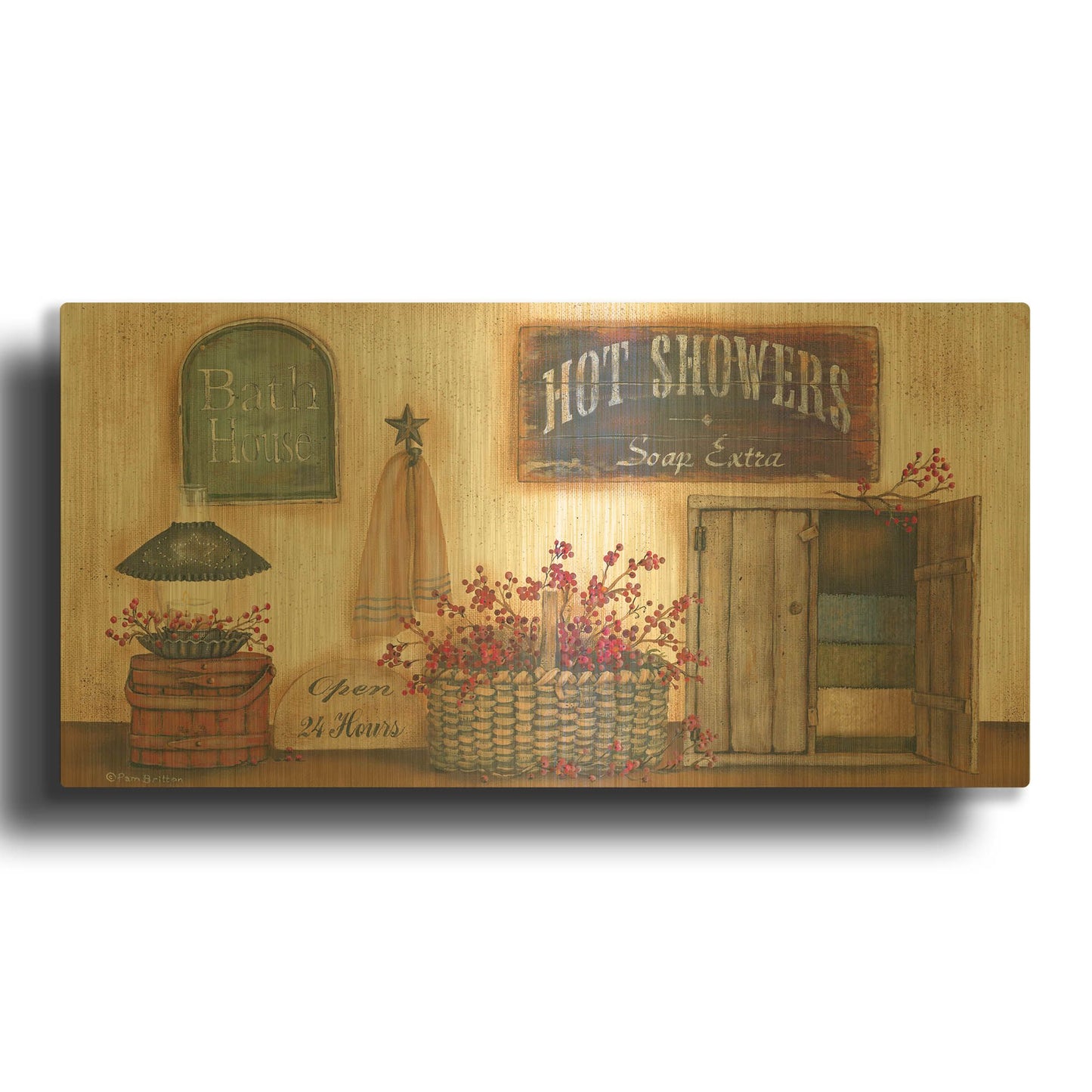 'Bath House' By Pam Britton Gold Metal Wall Art