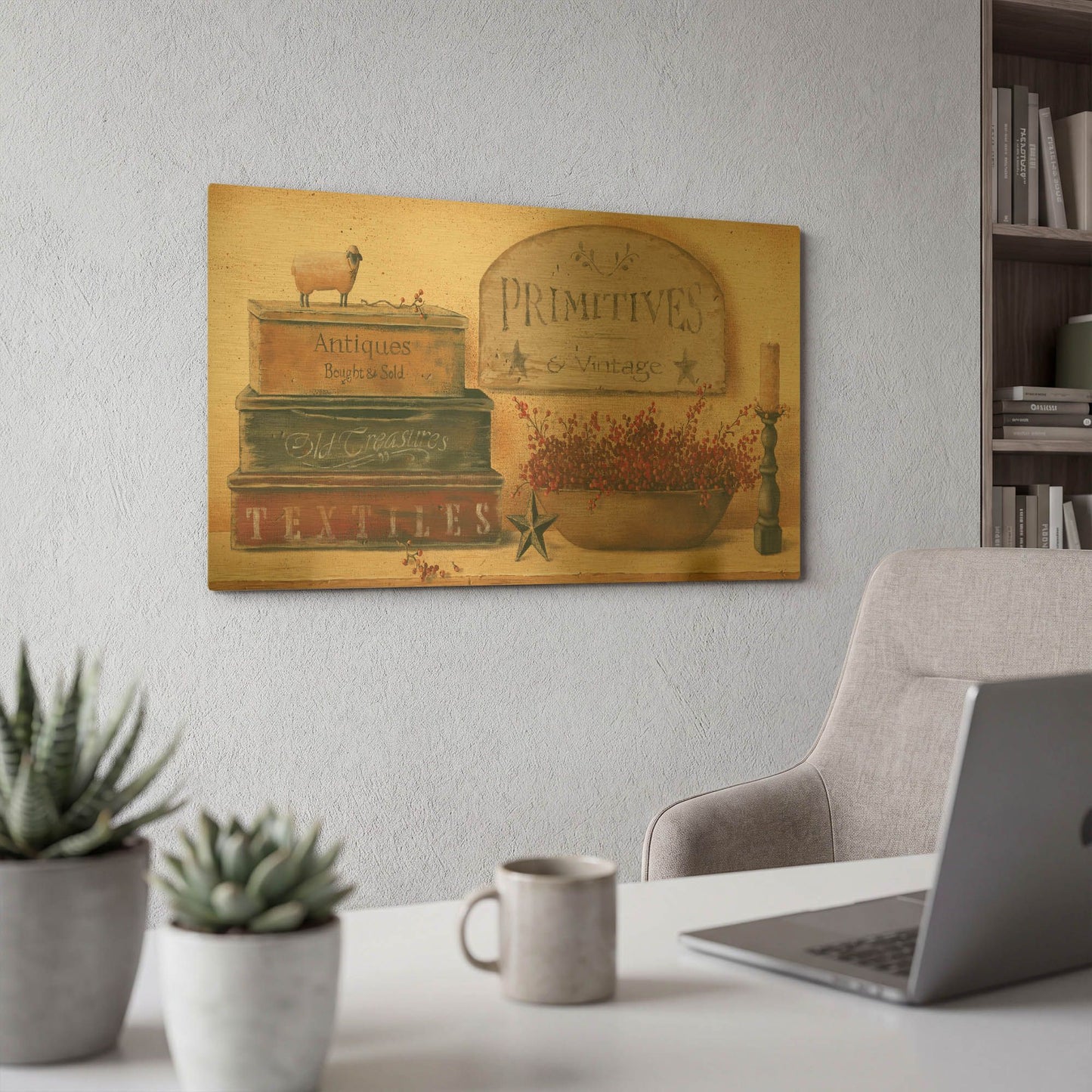 'Primitives & Vintage' By Pam Britton Gold Metal Wall Art