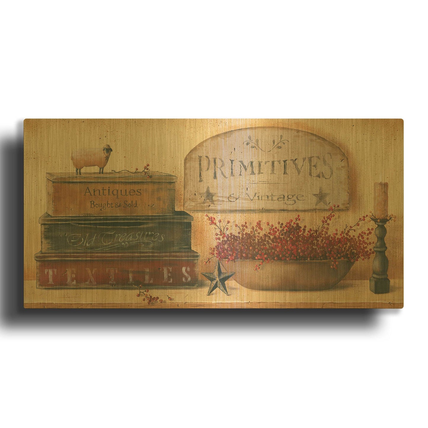 'Primitives & Vintage' By Pam Britton Gold Metal Wall Art