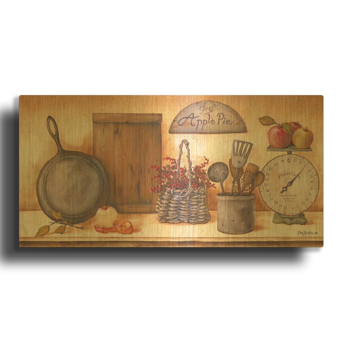 'Farm Kitchen I revised' By Pam Britton Gold Metal Wall Art