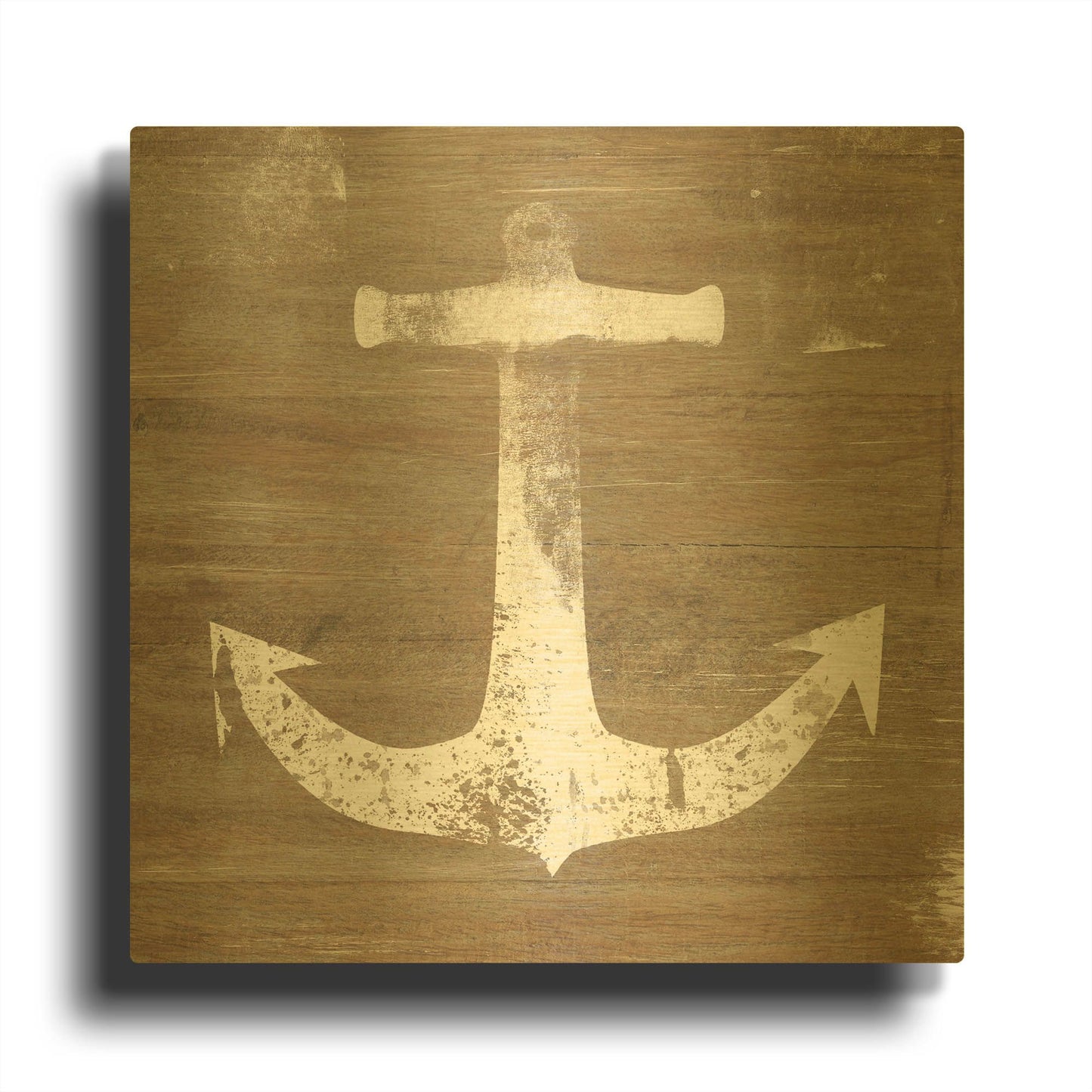 'White Anchor on Natural' By Linda Woods Gold Metal Wall Art