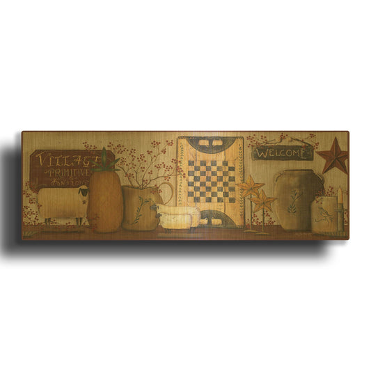 'Village Welcome' By Pam Britton Gold Metal Wall Art