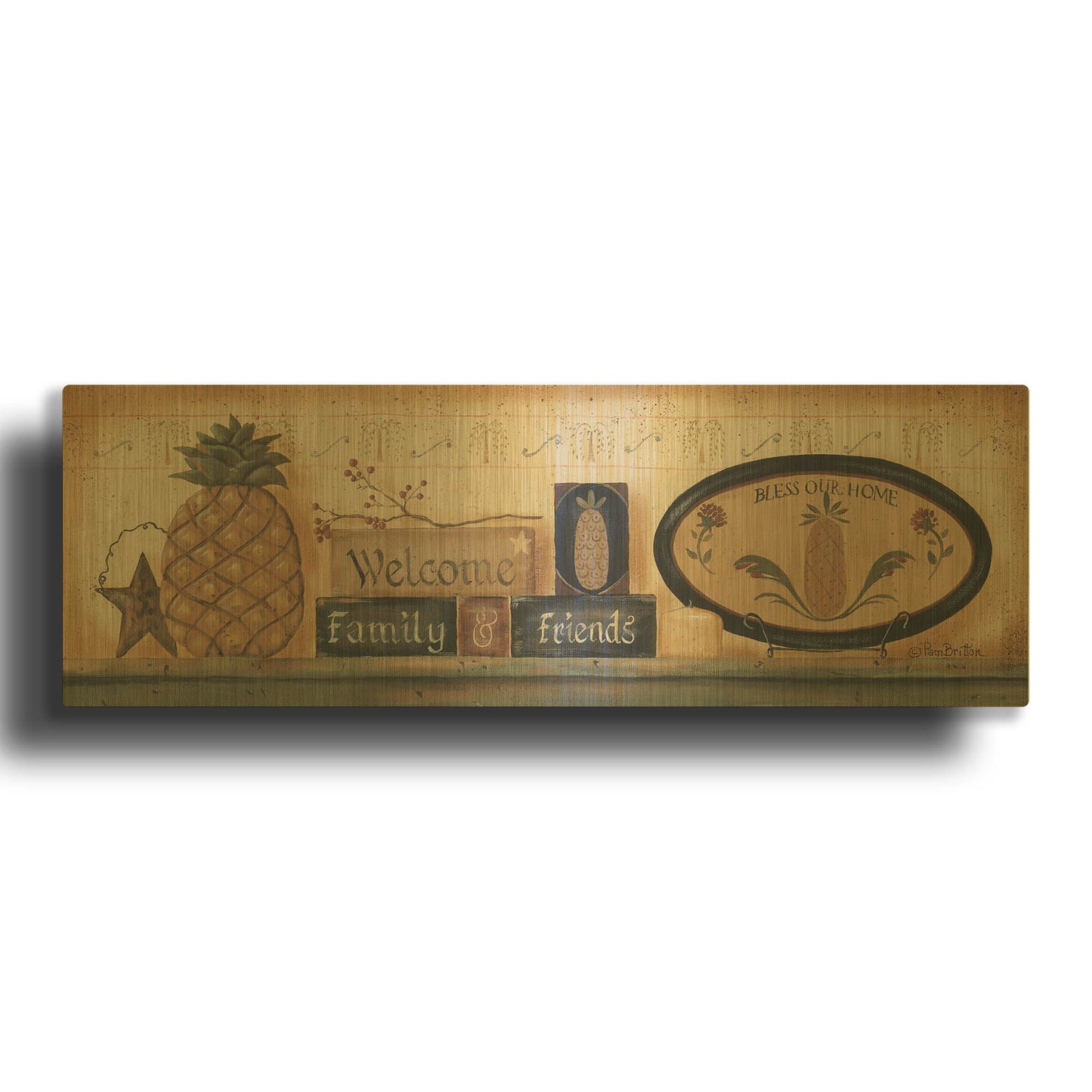 'Welcome Family & Friends' By Pam Britton Gold Metal Wall Art