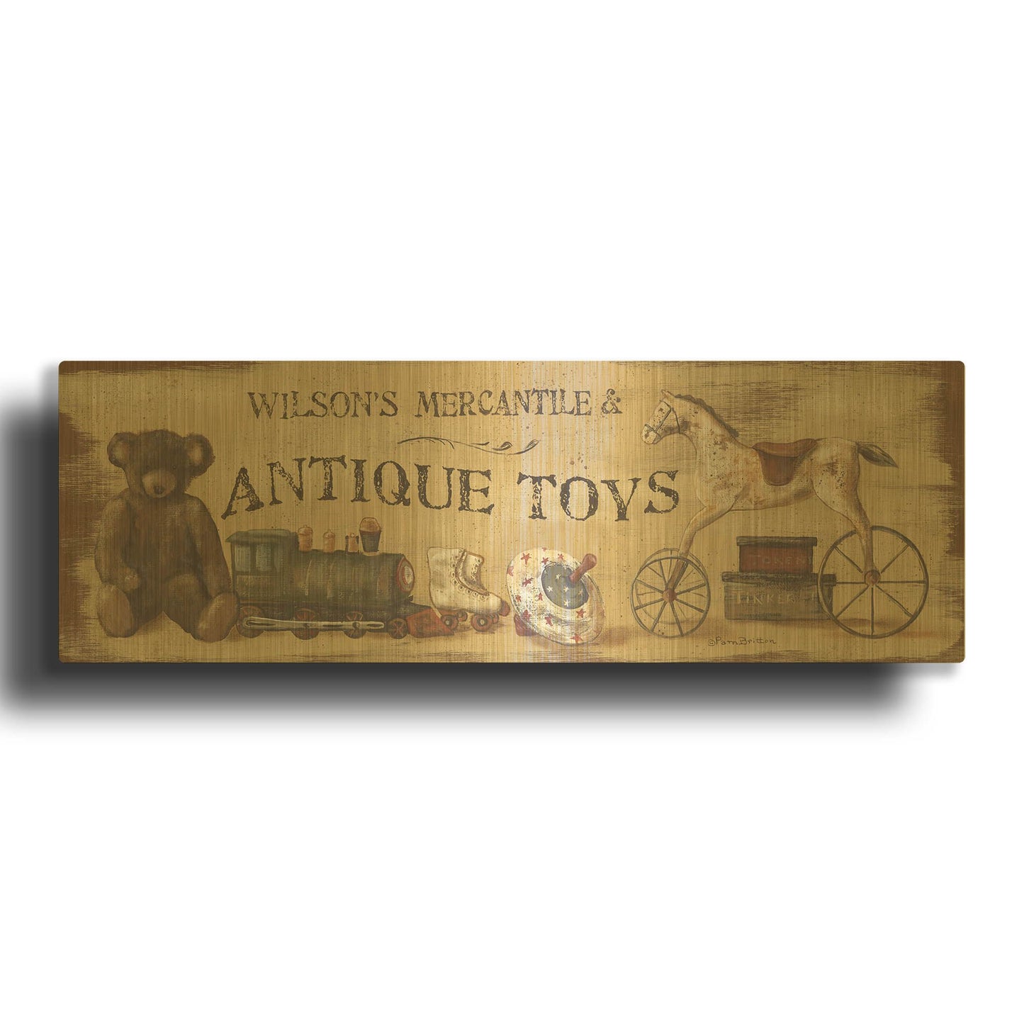 'Vintage Toys' By Pam Britton Gold Metal Wall Art