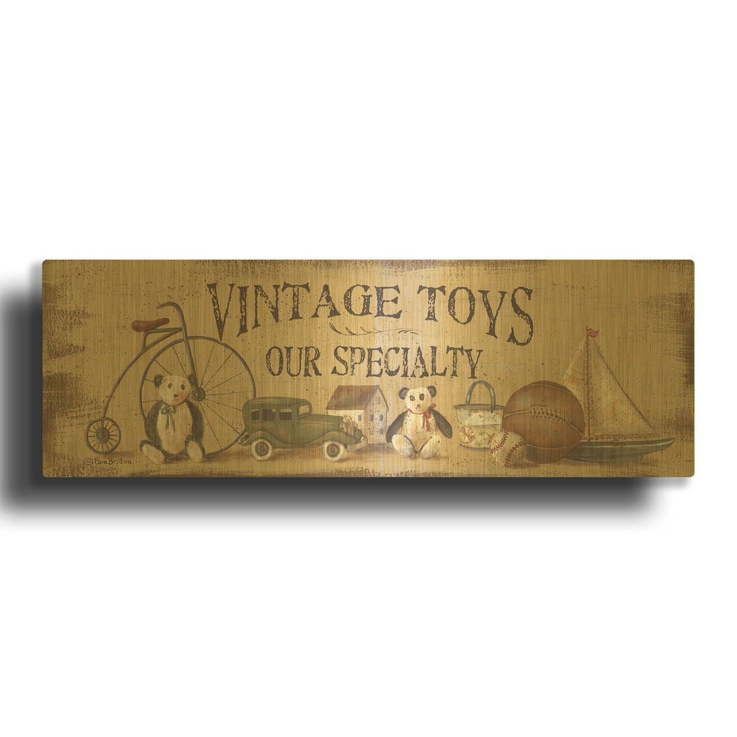 'Antique Toys' By Pam Britton Gold Metal Wall Art