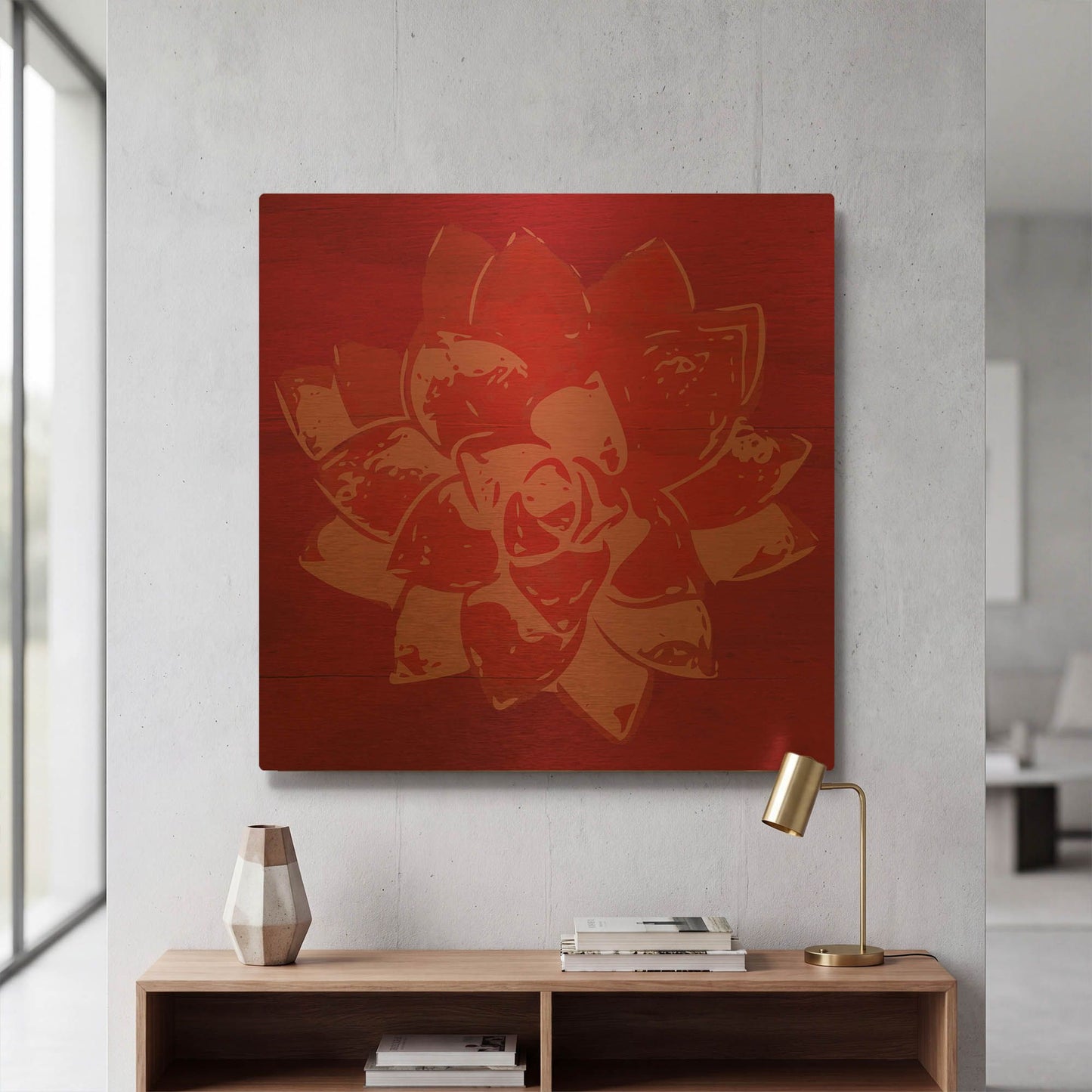 'Boho Succulent Red' By Linda Woods Gold Metal Wall Art